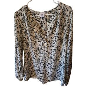 Cabi Popover Top M Womens Multicolor Geometric Long Sleeve Art Deco Casual